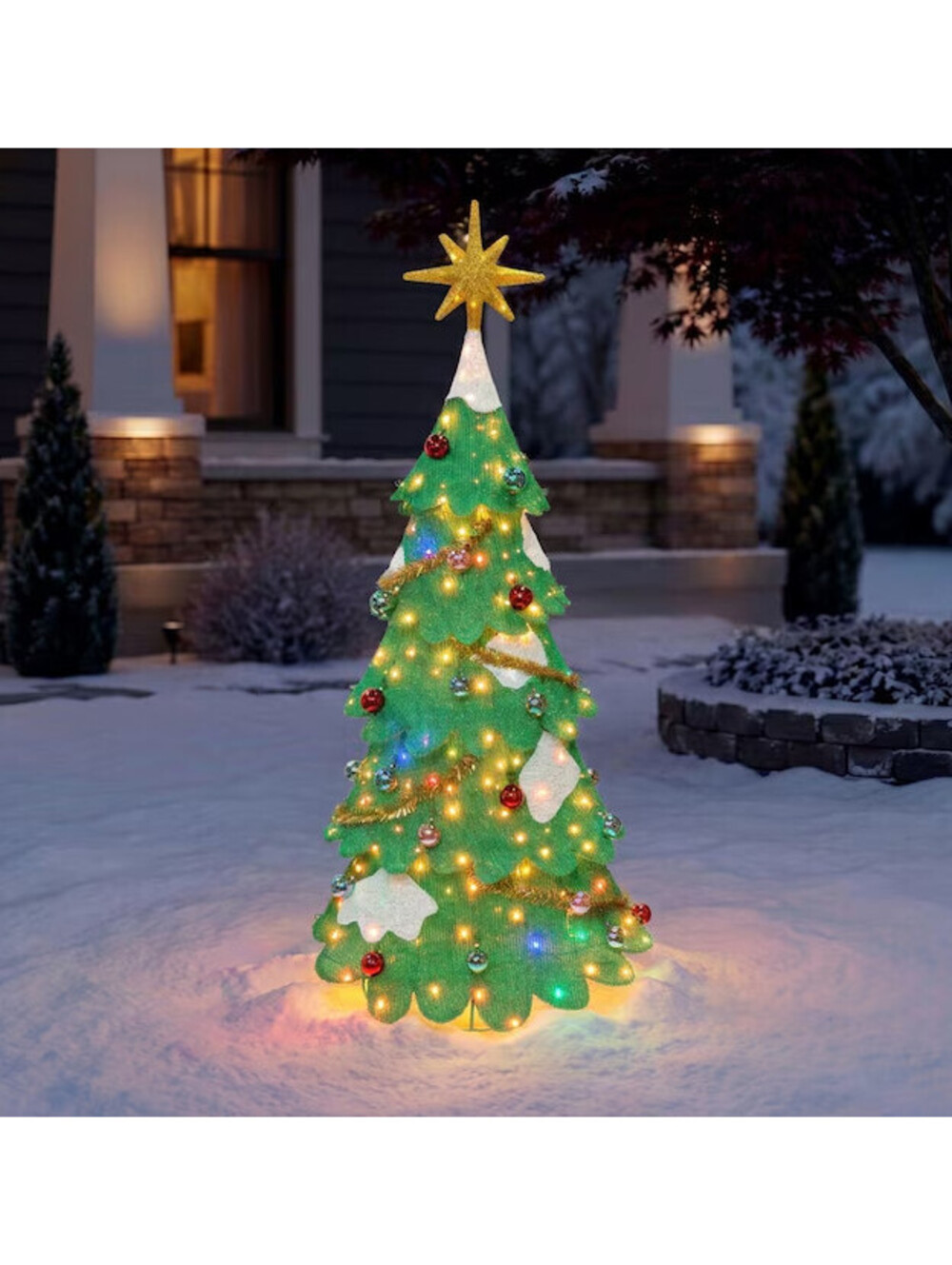 6 Ft LED Twinkling Chritmas Tree with Ornaments Outdoor Yard Sculpture Decor NEW